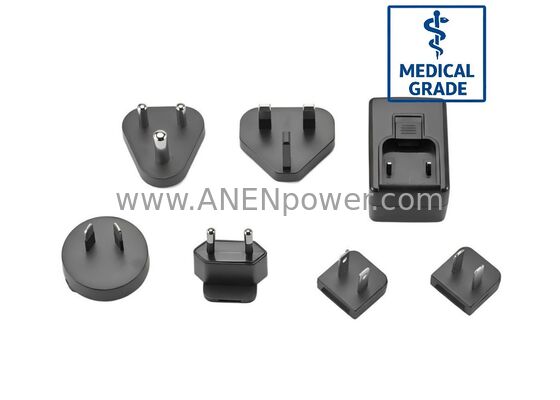 Adaptateur AC/DC médical de 12 W, prise interchangeable, UL CE CB approuvé, 5V 2.4A / 12V 1A / 24V 0.5A de qualité médicale isolé fournisseur