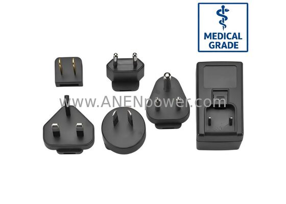 Adaptateur AC/DC médical de 12 W, prise interchangeable, UL CE CB approuvé, 5V 2.4A / 12V 1A / 24V 0.5A de qualité médicale isolé fournisseur
