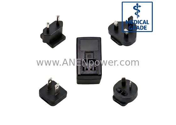 Adaptateur AC/DC à usage hospitalier de 24 W, prise murale interchangeable, haute efficacité conforme à la norme IEC60601, sortie stable de 12 V 2A / 24 V 1A