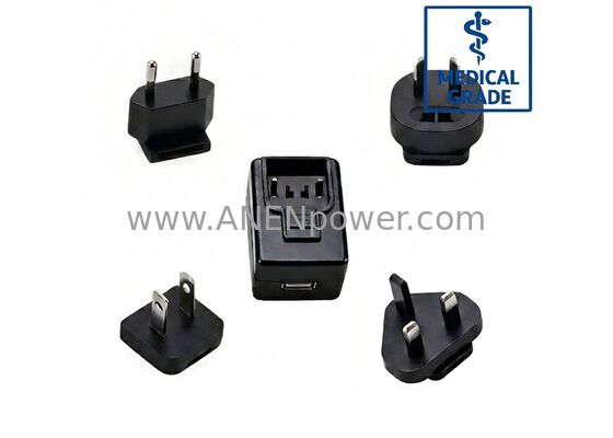 Adaptateur AC/DC médical de 12 W, prise interchangeable, UL CE CB approuvé, 5V 2.4A / 12V 1A / 24V 0.5A de qualité médicale isolé